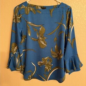 Ann Taylor Blue and Gold Floral Blouse
